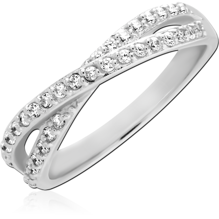 STERLING SILVER 925 RING CRISSCROSS DOUBLE ROW BAND WITH CLEAR GEMS