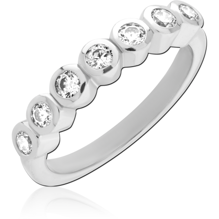 STERLING SILVER 925 RING BEZEL SET GRADUATED BAND WITH CLEAR ROUND GEMS