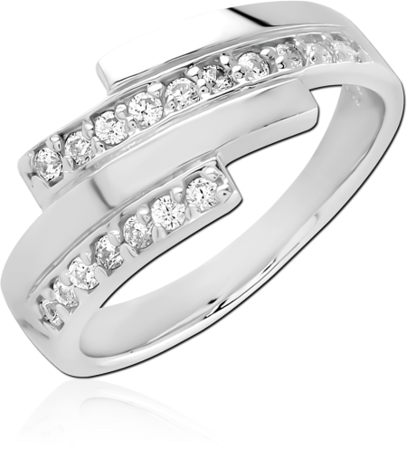 STERLING SILVER 925 RING MODERN OFFSET DOUBLE BAR WITH CLEAR PAVE GEMS