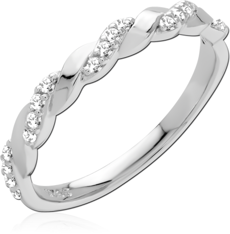 STERLING SILVER 925 RING TWISTED BRAID BAND WITH CLEAR CRYSTAL ACCENTS