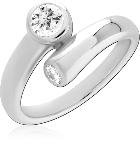 STERLING SILVER 925 RING BYPASS OPEN BAND WITH TWO BEZEL SET CLEAR STONES