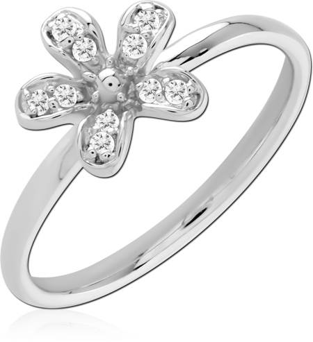STERLING SILVER 925 RING PAVE PETAL FLOWER WITH CLEAR GEM ACCENTS