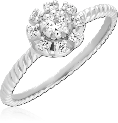 STERLING SILVER 925 RING ROPE BAND WITH HALO FLOWER CLUSTER GEMS