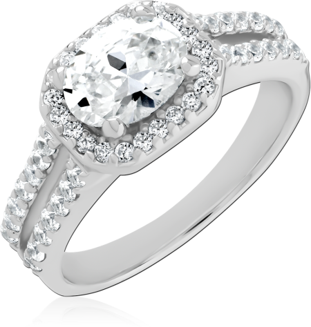 STERLING SILVER 925 RING CUSHION HALO WITH SPLIT SHANK PAVE GEMS