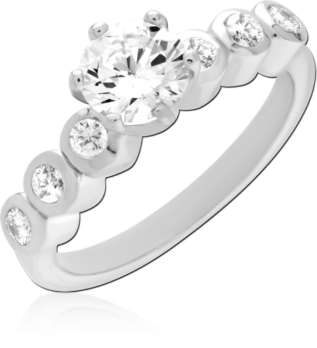STERLING SILVER 925 RING ROUND CENTER WITH GRADUATED BEZEL SIDE GEMS