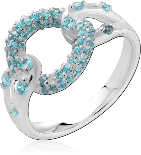 STERLING SILVER 925 RING INTERLOCKING OPEN CIRCLES WITH PAVE BLUE GEMS