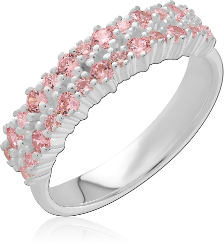 STERLING SILVER 925 RING PAVE PINK GEMS TEXTURED BAND ACROSS TOP
