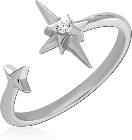 STERLING SILVER 925 RING OPEN STARBURST WITH CLEAR GEM CENTER AND POINTED END