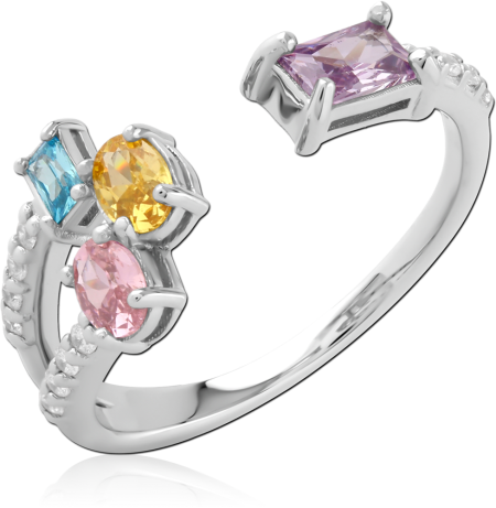 STERLING SILVER RING OPEN BYPASS DESIGN WITH MULTICOLOR MIXED-CUT GEMS AND ACCENTS