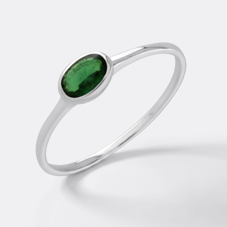 STERLING SILVER 925 RING BEZEL SET OVAL GREEN CABOCHON STONE SOLITAIRE BAND