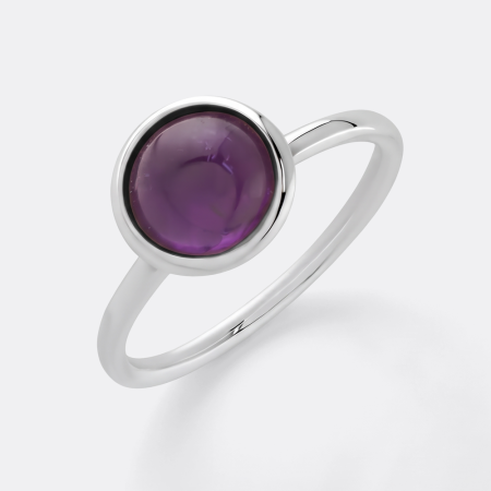 STERLING SILVER 925 RING BEZEL ROUND PURPLE CABOCHON STONE OFFSET BAND