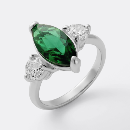 STERLING SILVER 925 RING MARQUISE GEM WITH SIDE CLEAR GEMS
