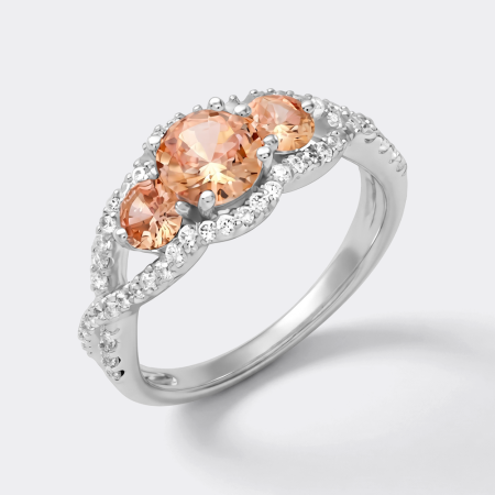 STERLING SILVER 925 RING THREE STONE CLUSTER WITH CLEAR PAVE GEMS