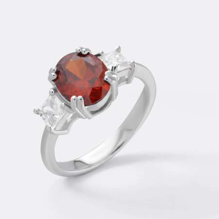 STERLING SILVER 925 RING OVAL GEM WITH SQUARE CLEAR SIDE GEMS