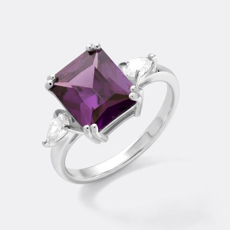 STERLING SILVER 925 RING PRINCESS CUT GEM WITH PEAR CLEAR SIDE STONES