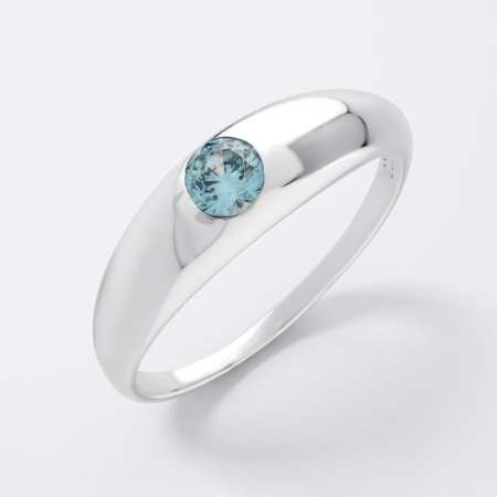 STERLING SILVER 925 RING BEZEL SET ROUND AQUA GEM SOLITAIRE