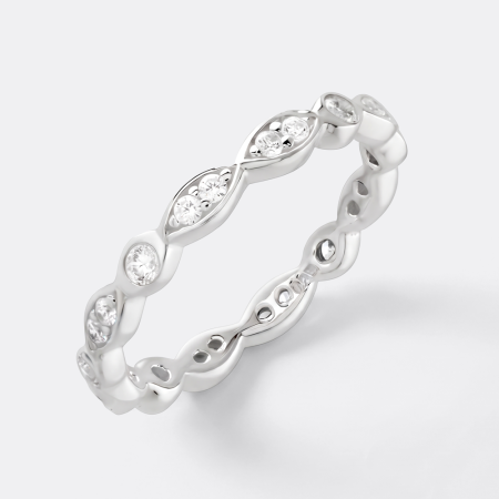 STERLING SILVER 925 RING MARQUISE ETERNITY BAND WITH BEZEL SET CLEAR GEMS