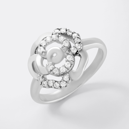 STERLING SILVER 925 RING OPEN ROSE FLOWER WITH PAVE CLEAR GEMS