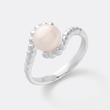 STERLING SILVER 925 RING PEARL CENTER WITH BEADED BYPASS SHANK