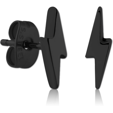 BLACK PVD COATED SURGICAL STEEL EAR STUDS PAIR - LIGHTNING