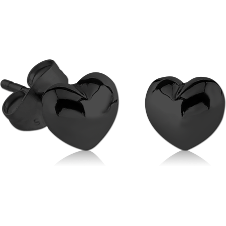 BLACK PVD COATED SURGICAL STEEL EAR STUDS PAIR - HEART