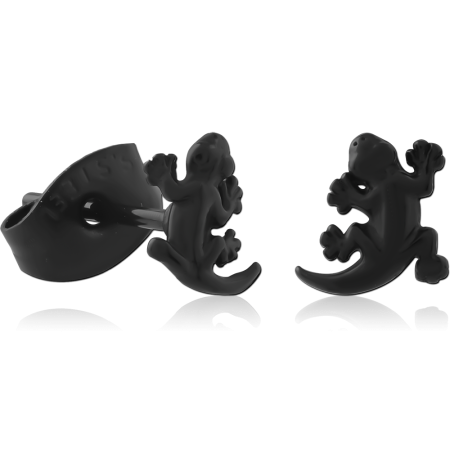 BLACK PVD SURGICAL STEEL EAR STUDS PAIR - SALAMANDER