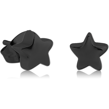 BLACK PVD COATED SURGICAL STEEL EAR STUDS PAIR - STAR