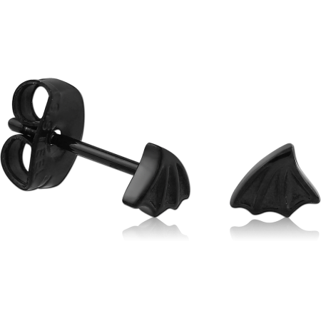 BLACK PVD COATED SURGICAL STEEL STUD EARRINGS BAT WING DESIGN