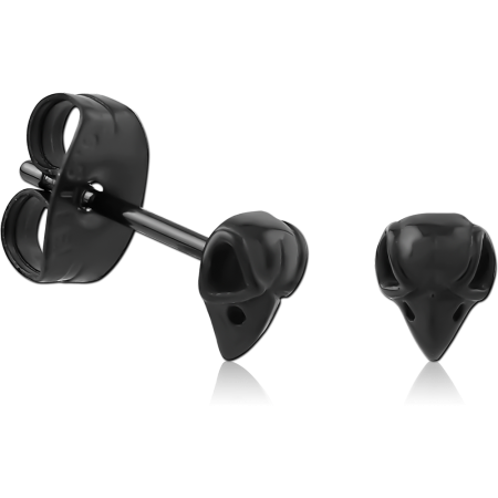 BLACK PVD COATED SURGICAL STEEL STUD EARRINGS ALIEN HEAD DESIGN