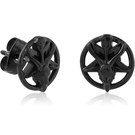 BLACK PVD COATED SURGICAL STEEL STUD EARRINGS GOAT PENTAGRAM CUTOUT DESIGN