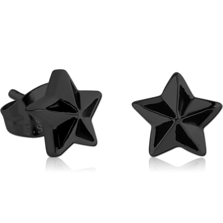 BLACK PVD COATED SURGICAL STEEL STUD EARRINGS FIVE POINT STAR POLISHED FINISH