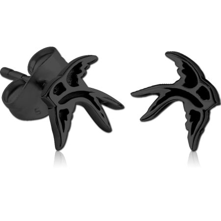 BLACK PVD COATED SURGICAL STEEL EAR STUDS PAIR - BIRD