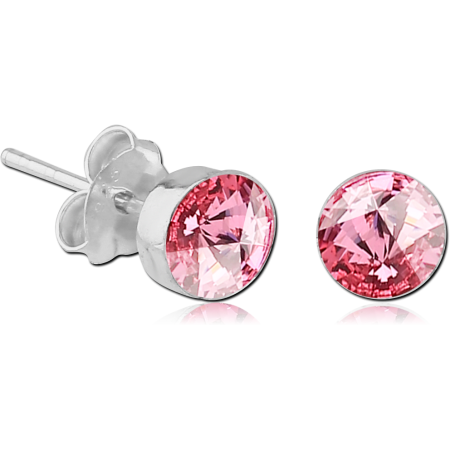 STERLING SILVER 925 JEWELED ROUND EAR STUDS PAIR