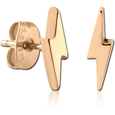 GOLD PVD 18K COATED SURGICAL STEEL EAR STUDS PAIR - LIGHTNING