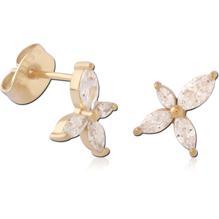 GOLD PVD 18K COATED SURGICAL STEEL STUD EARRINGS MARQUISE GEM FLOWER