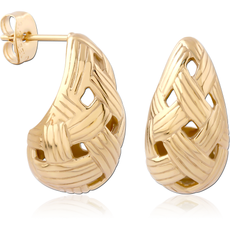 GOLD PVD 18K COATED SURGICAL STEEL STUD EARRINGS WOVEN TEARDROP