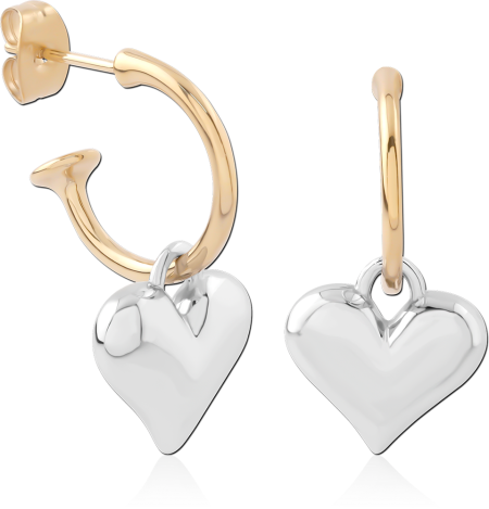 316L GOLD PVD 18K CHROME PVD COATED TWO TONE SURGICAL STEEL EAR STUDS PAIR