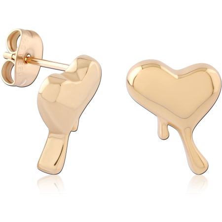 GOLD PVD 18K COATED SURGICAL STEEL STUD EARRINGS DRIPPING HEART