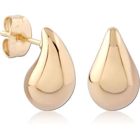 GOLD PVD 18K COATED SURGICAL STEEL STUD EARRINGS SMOOTH TEARDROP