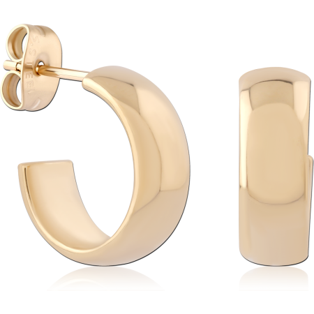GOLD PVD 18K COATED SURGICAL STEEL STUD EARRINGS WIDE HALF HOOP