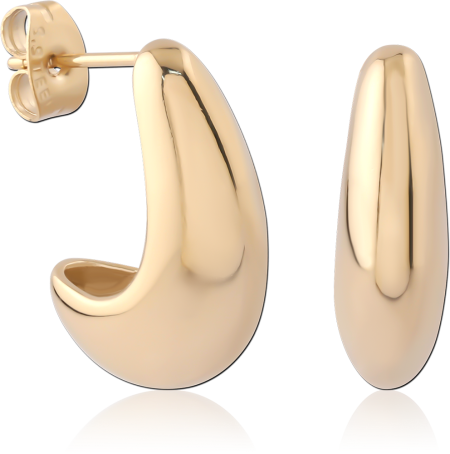 GOLD PVD 18K COATED SURGICAL STEEL STUD EARRINGS CURVED HALF HOOP
