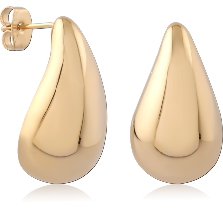 GOLD PVD 18K COATED SURGICAL STEEL STUD EARRINGS POLISHED TEARDROP