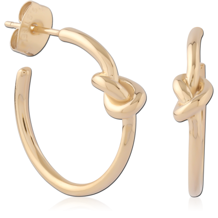 GOLD PVD 18K COATED SURGICAL STEEL STUD EARRINGS KNOT HOOP