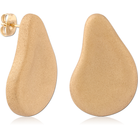 GOLD PVD 18K COATED SURGICAL STEEL STUD EARRINGS MATTE TEARDROP