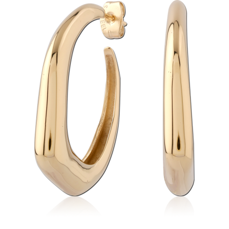 GOLD PVD 18K COATED SURGICAL STEEL STUD EARRINGS CHUNKY OVAL HOOP