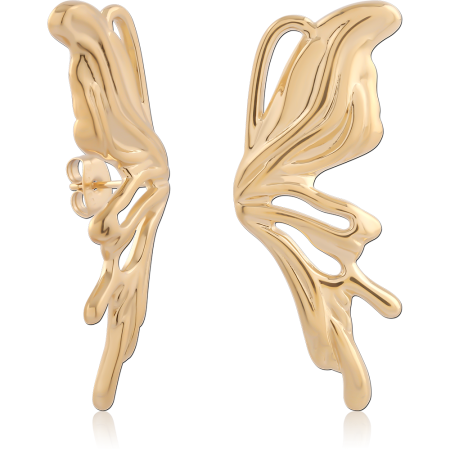 GOLD PVD 18K COATED SURGICAL STEEL STUD EARRINGS BUTTERFLY WING