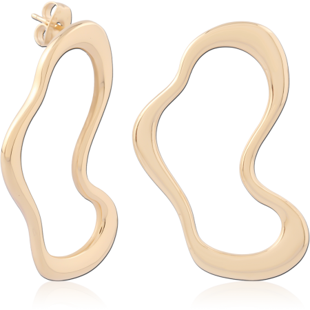 GOLD PVD 18K COATED SURGICAL STEEL STUD EARRINGS WAVY OPEN HOOP