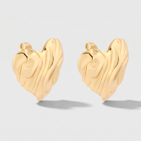 GOLD PVD 18K COATED SURGICAL STEEL STUD EARRINGS TEXTURED HEART PAIR