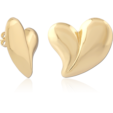 GOLD PVD 18K COATED SURGICAL STEEL STUD EARRINGS CURVED HEART PAIR