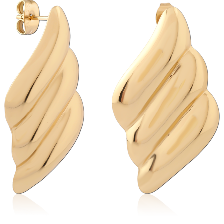GOLD PVD 18K COATED SURGICAL STEEL STUD EARRINGS LAYERED WAVE PAIR